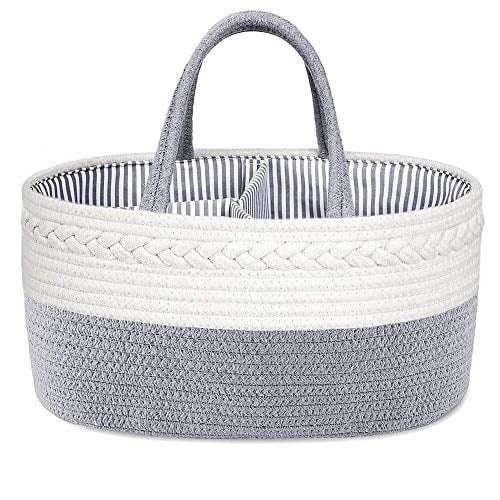 White Cotton Rope Baby Basket Storage Bin Baby Registry Gift for Baby Shower Portable Girls/Boy’s Nursery Diaper Organizer for Changing Table/Car ABenkle Baby Diaper Caddy Organizer 