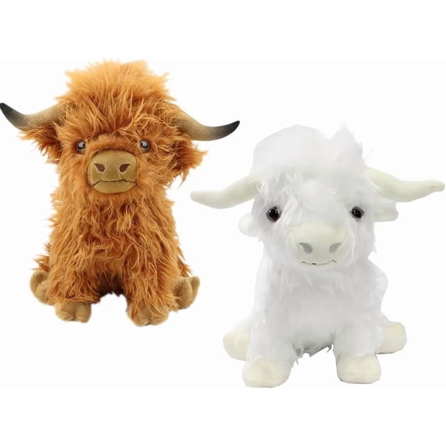 Piezas, Peluche De Vaca Escocesa De 10 Pulgadas, Lindo Animal De Peluche De Vaca Realista, Suave Juguete De Peluche De Granja, Regalo De Cumpleaños para Niños Y Adultos(Marrón+Blanco)