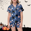 thumbnail image 2 of Weebloom Toddler Girl'S Halloween Pajamas Set Silk Satin Cute Graphic Short Sleeve Button Up Tops And Shorts Summer Fall 2 Piece Set Pjs Jammies, 2 of 5