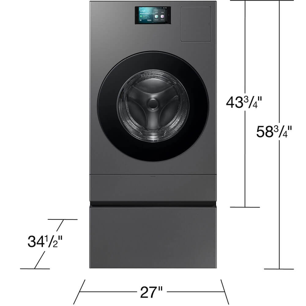 Samsung WE702NZ 15 inch Bespoke AI Laundry Combo Pedestal with Storage Drawer - Dark Steel