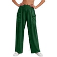 thumbnail image 4 of Favoffer Women Elastic Waist Long Pants Solid Color Ruched Casual Pants Breathable Relaxed Fit Bottoms Fold Hem Pants with Side Pockets for Daily Lounge, 4 of 7