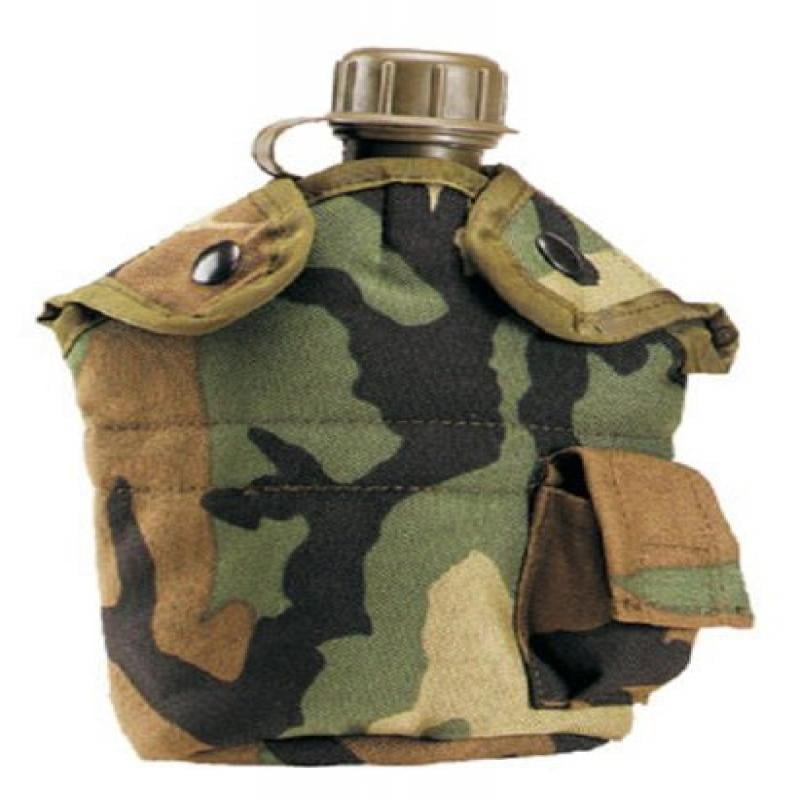 WOODLAND CAMO WATER BOTTLE/ CANTEEN WITH CUP AND COVER 