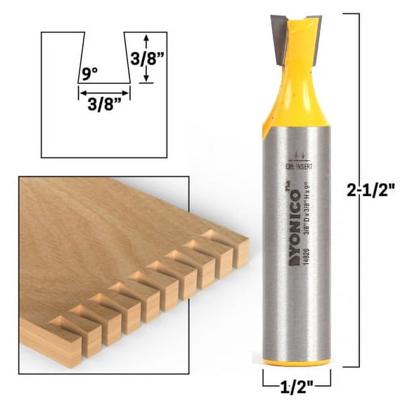 9° X 3/8" Dovetail Router Bit - 1/2" Shank - Yonico 14826