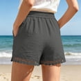 thumbnail image 5 of Htrmlpk Summer Linen Shorts for Women's Elastic Waist Summer Beach Bottoms Athletic Shorts Drawstring Outdoor Work Shorts Jogging Walkshort Pocket, 5 of 7