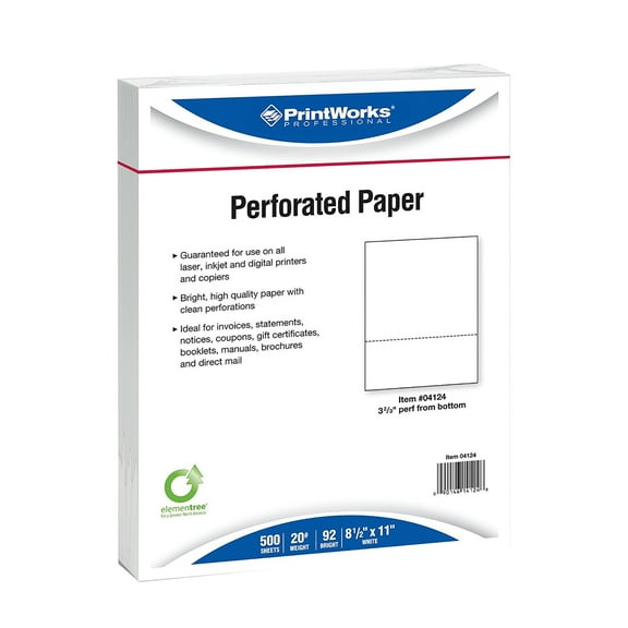 PrintWorks Professional Perforated Paper 8.5 x 11 inches 500 Sheets per Ream, White (04124)