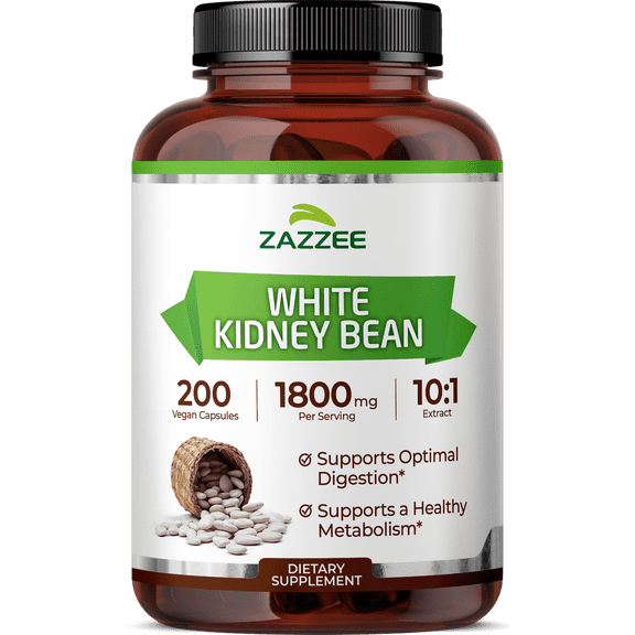 Zazzee White Kidney Bean 10:1 Extract 1800 mg Strength – 200 Vegan Capsules – Standardized & Concentrated 10X Extract – Carb & Starch Metabolism Support – All-Natural • Non-GMO • Made in USA