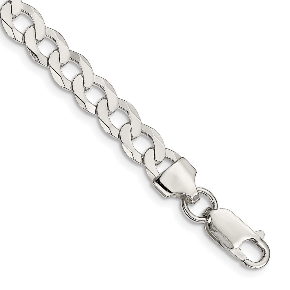 Silver 925 Ladies Flat Curb Bracelet 7.5"Long Silver Clasp Fastener 
