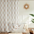 thumbnail image 2 of Checkered Shower Curtain, Beige Shower Curtains for Bathroom, Cute Retro Neutral Checkerboard Shower Curtain Vintage Aesthetic, Machine Washable Fabric Bath Curtain 60"W x 72"L (Pack of 1), 2 of 6