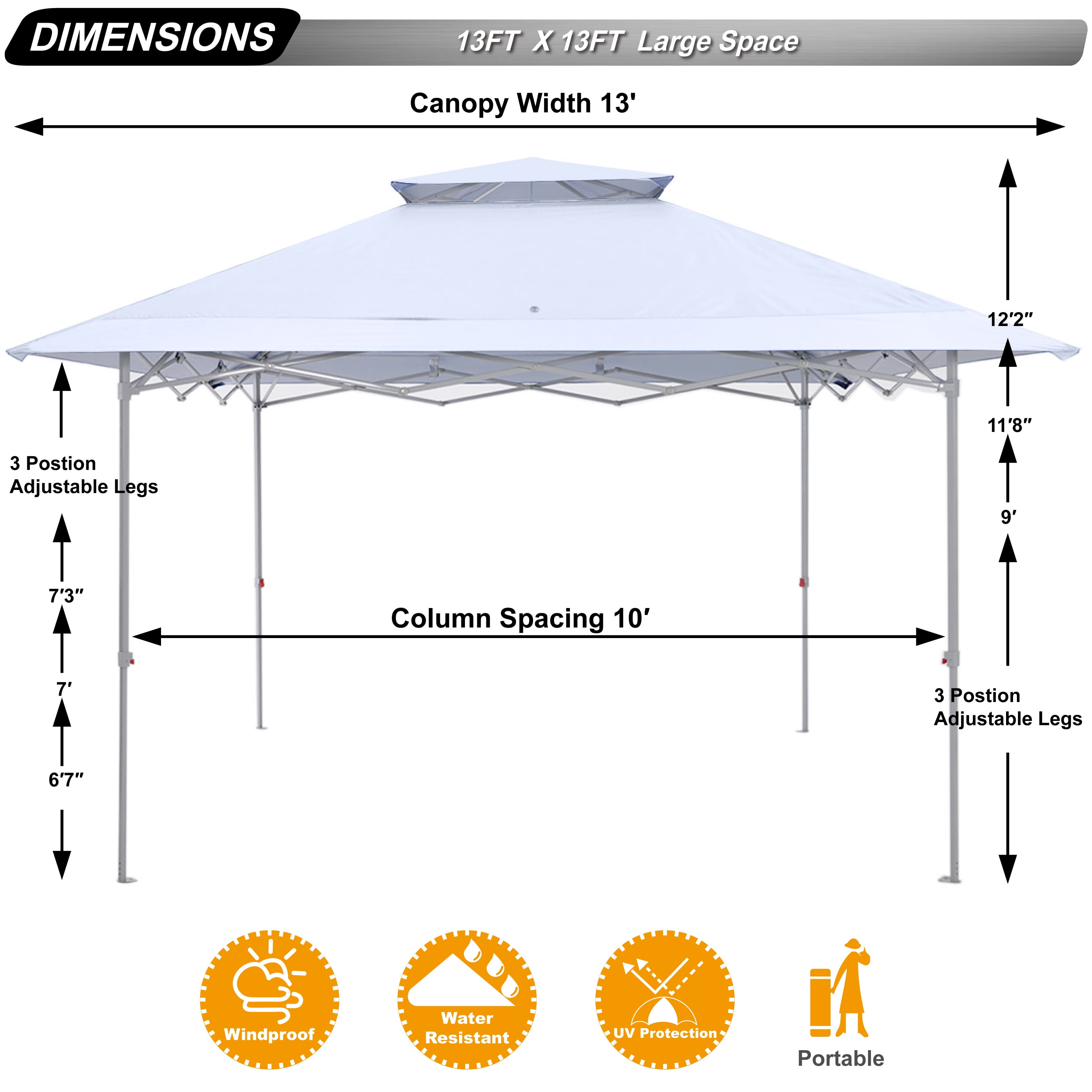 ABCCANOPY 13 ft x13 ft Outdoor Gazebo Pop up Sun Shade Canopy Tent, DarkGray