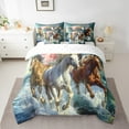thumbnail image 2 of Horse Bedding Comforter Sets 7Pcs Galloping Horse Bed In A Bag ,Wild Animal Queen Bedding Sets Pink Floral Sheet Set With Comforter Wildlife Themed Bed Set Teal Room Decorative, 2 of 4