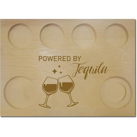 Tequila Flight Board Bar Serving Tray Shot Glasses Holder with Salt Rim Wine Holder for Bar Restaurant Party Family Dinner Gathering Men Women Gifts 9.84 x 7.09 Inch-Powered by Tequila 1pc