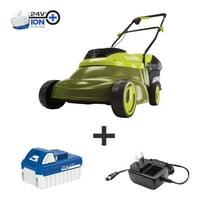 Sun Joe 24V Cordless 14-inch Walk-Behind Lawn Mower, 4.0-Ah Battery & Charger