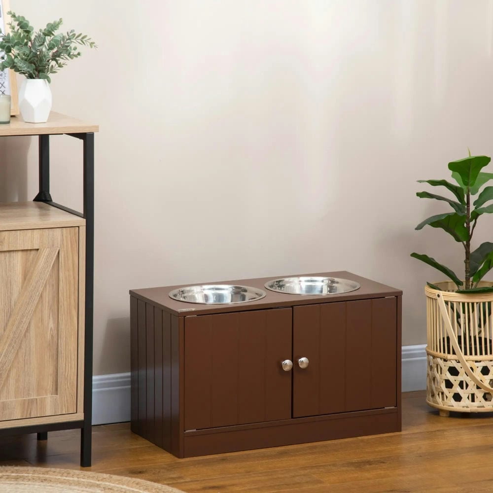 YYAo Dog Bowls, Dog Bowl Stand,Dog Food Bowls, Elevated Dog Bowls with Storage Cabinet, Pet Food Bowl Dog Feeding Station, Brown