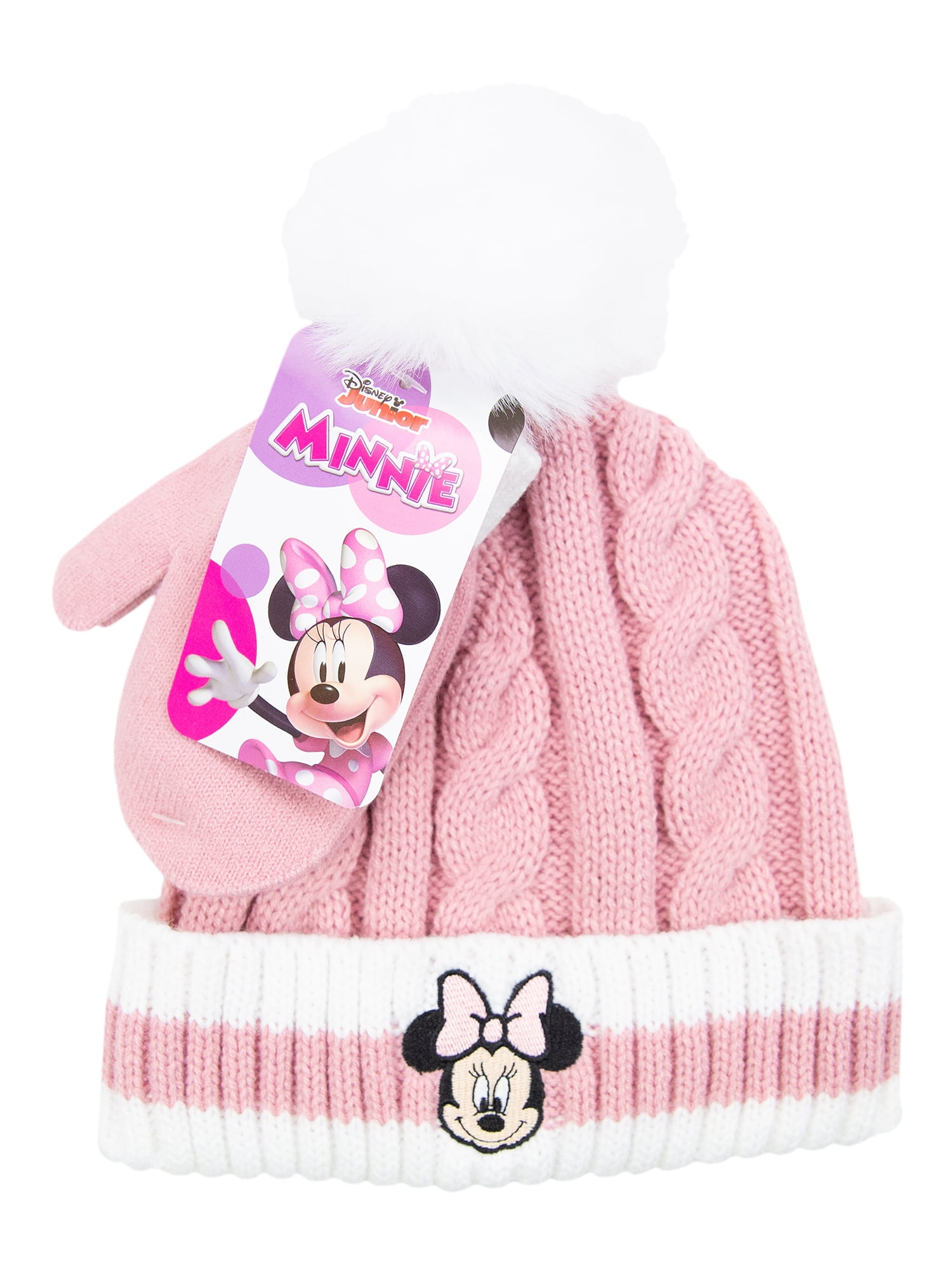 Minnie Mouse Brand Girls Child 2-Piece Pink Beanie Style Hat & Mittens Set