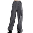thumbnail image 1 of Diufon Cargo Pants for Women Solid Color Lounge Pants Waist Drawstring Button Trousers with Pockets, 1 of 6