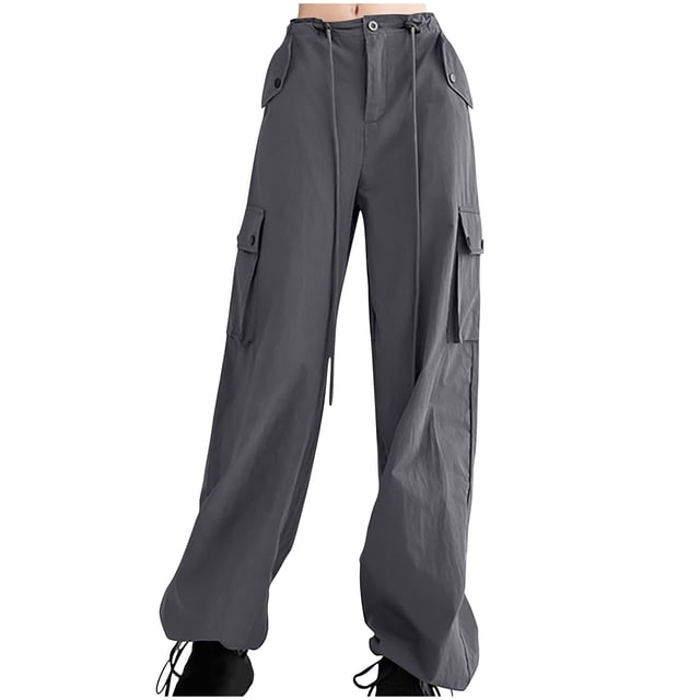 Diufon Cargo Pants for Women Solid Color Lounge Pants Waist Drawstring Button Trousers with Pockets
