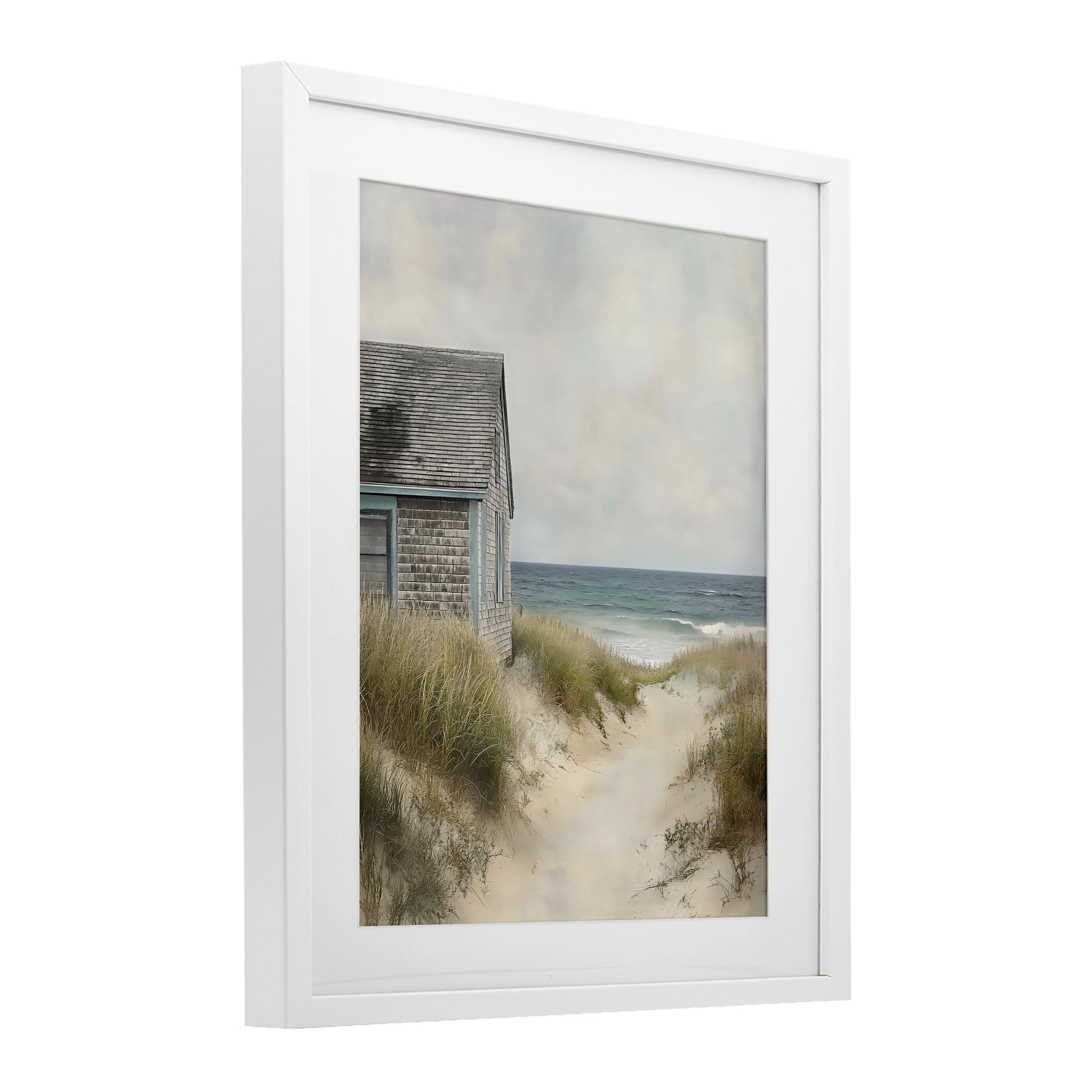 Stupell Industries Oceanfront Cottage on Dune Path White Framed Print Under Glass, design by Creative Studio