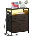 thumbnail image 3 of GUNAITO Led Nightstand with 4 Drawers Bedside Table with Charging Station Wide End Table with Storage Shelf for Living Room,Brown, 3 of 9