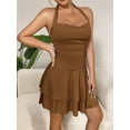 thumbnail image 6 of Women'S Halter Ruffle Hem Mini Dress Ruched Waist Corset Short Party Dresses Brown XS, 6 of 9