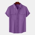 thumbnail image 5 of UVEASISHA Prime Sales Mens Hawaiian Linen Shirts Big and Tall Casual Short Sleeve Button Down Shirt Solid Color Regular Fit Beach Vacation Shirts with Pockets Purple 5XL, 5 of 9