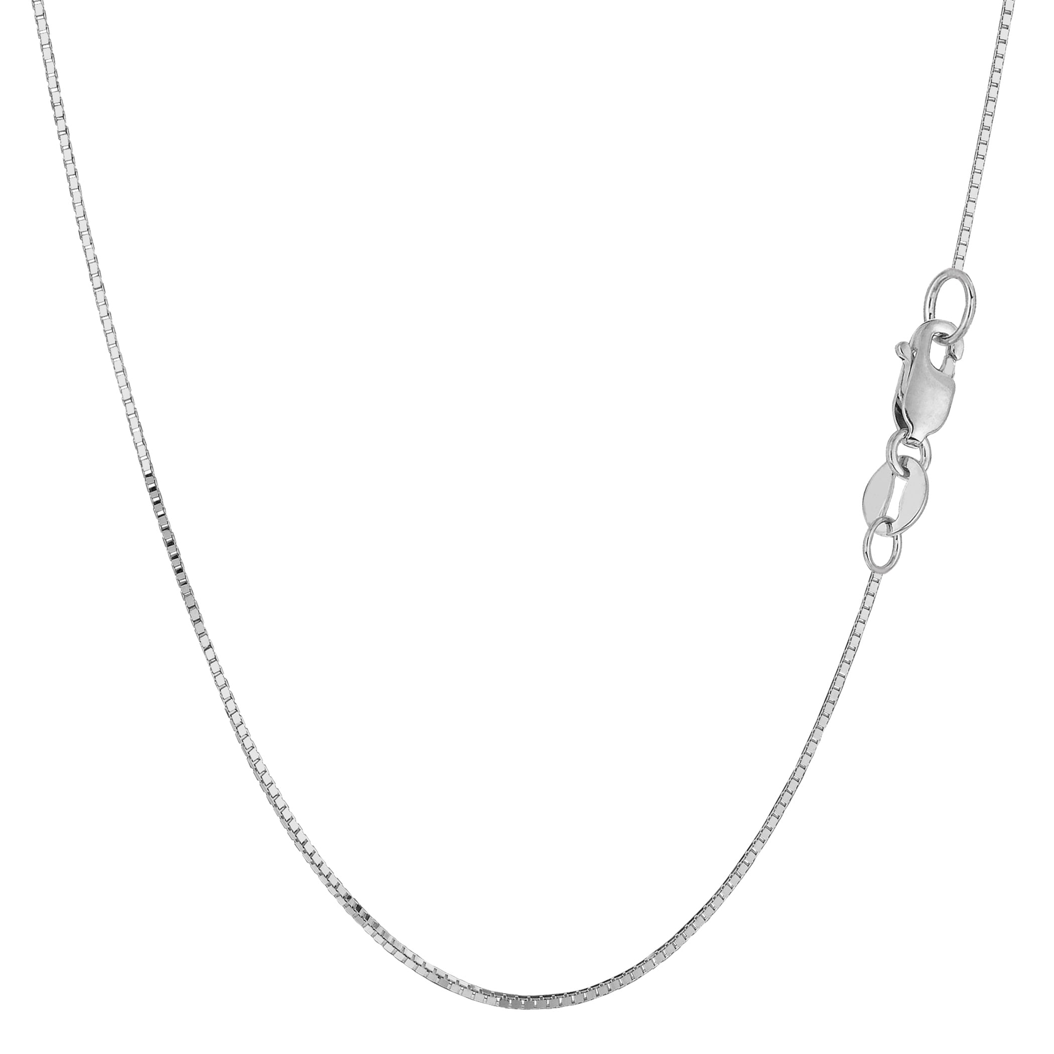 14k White Solid Gold Mirror Box Chain Necklace, 0.7mm, 18"