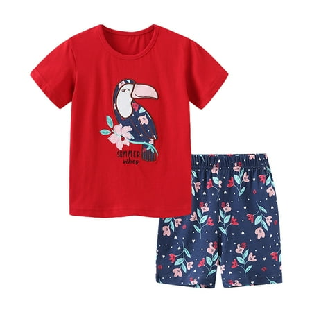 

HIBRO Children s Clothing Set Short Sleeved Knitted Cotton Bird Pattern Summer Girls Suit Cartoon Cute Embroidery Children s Two Piece Set Kids Shirts Girls 7 8 Baby Girl Floral