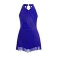 thumbnail image 1 of Ocealan Robe de Danse Latin Jazz pour Filles Enfants, Costume de Danse Tango Rumba Samba Scintillant, Justaucorps à Franges Bleu 8, 1 of 5