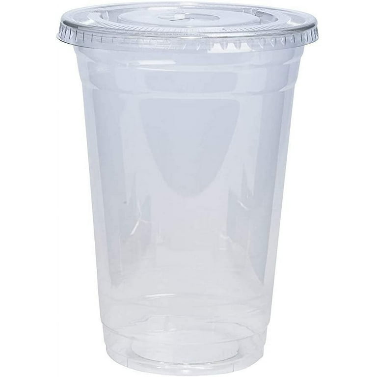 GUSTO 20 oz Clear Plastic Cups with Flat Lids, Disposable Drinking Cups for  Iced Coffee, Milkshakes, & Smoothies, 100 Count