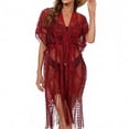 thumbnail image 4 of BLTIBY Kimonos Swimsuit Cover up for Women Lace Cardigan Summer Kimono Open Front Sheer Long Boho Coverups Red Free Size, 4 of 6