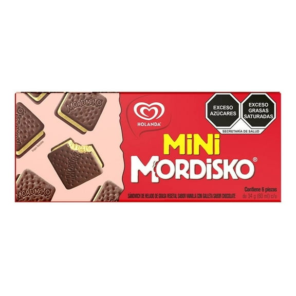 Sándwich de helado Mordisko mini 6 pzas de 60 ml c/u