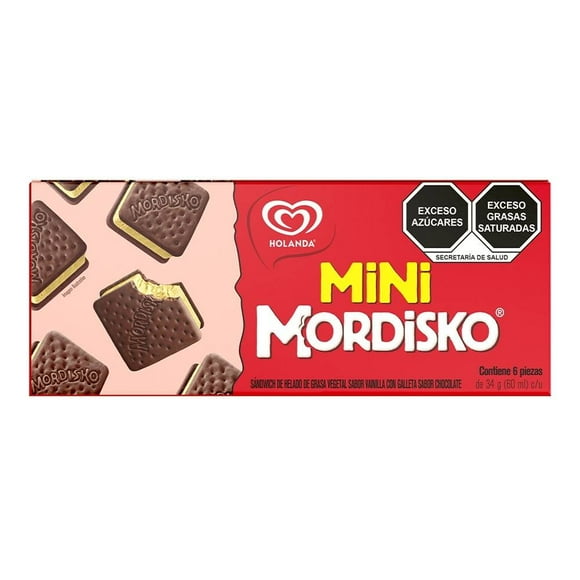 Sándwich de helado Mordisko mini 6 pzas de 60 ml c/u