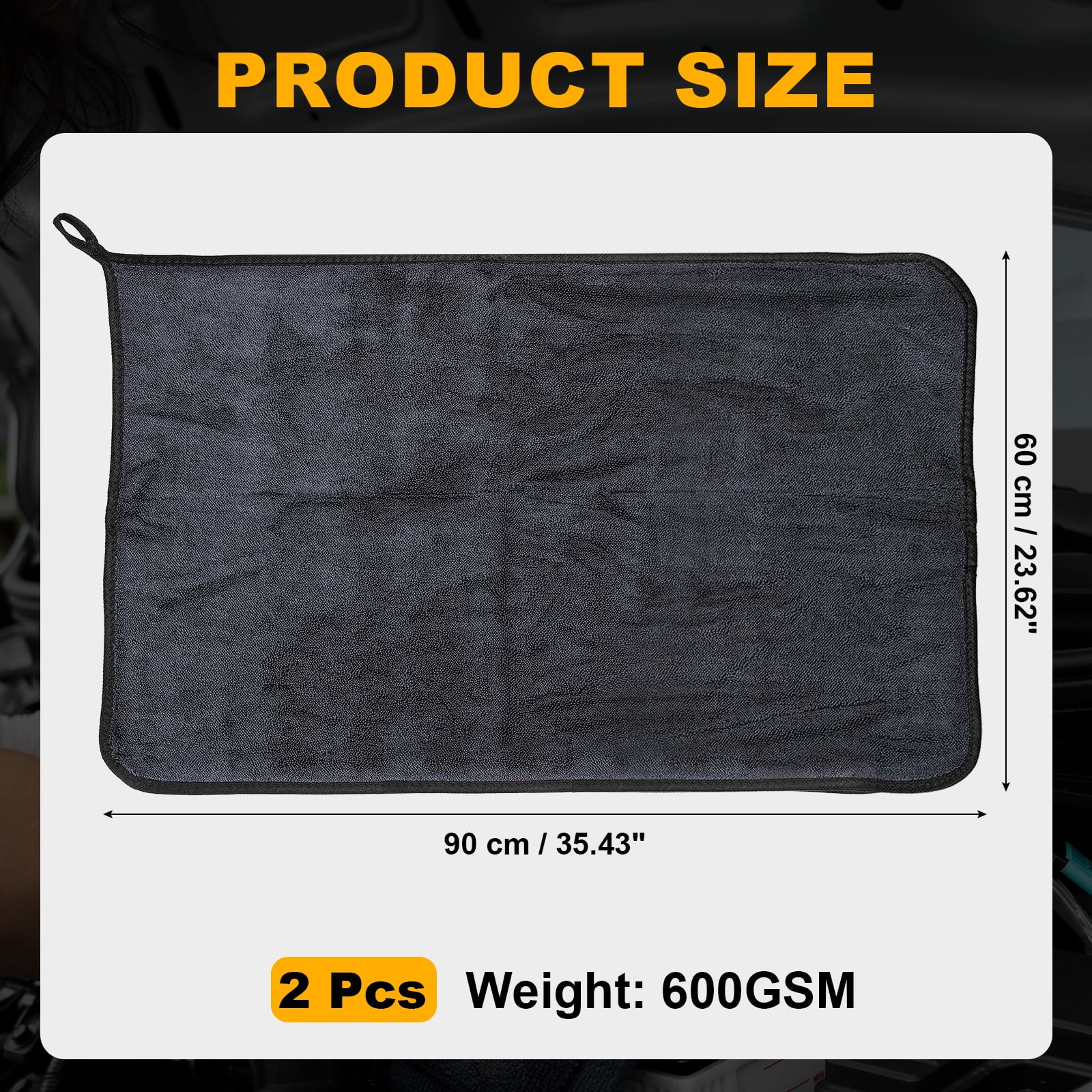 Uxcell 2 Pcs Car Microfiber Towels 23.62 x 35.43 Inch Ultra Absorbent Microfiber Towel Care Polishing Detailing Waxing Cloths Single Layer for Car Kitchen Window, Grey/Black(600GSM)