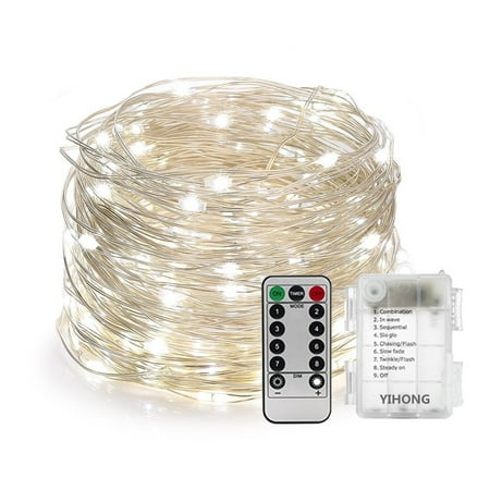 QISHI 33 Feet 100 Led Fairy Lights Battery Operated with Remote Control Timer Waterproof Copper Wire Twinkle String Lights for Bedroom Indoor Outdoor Wedding Dorm Decor Cool White