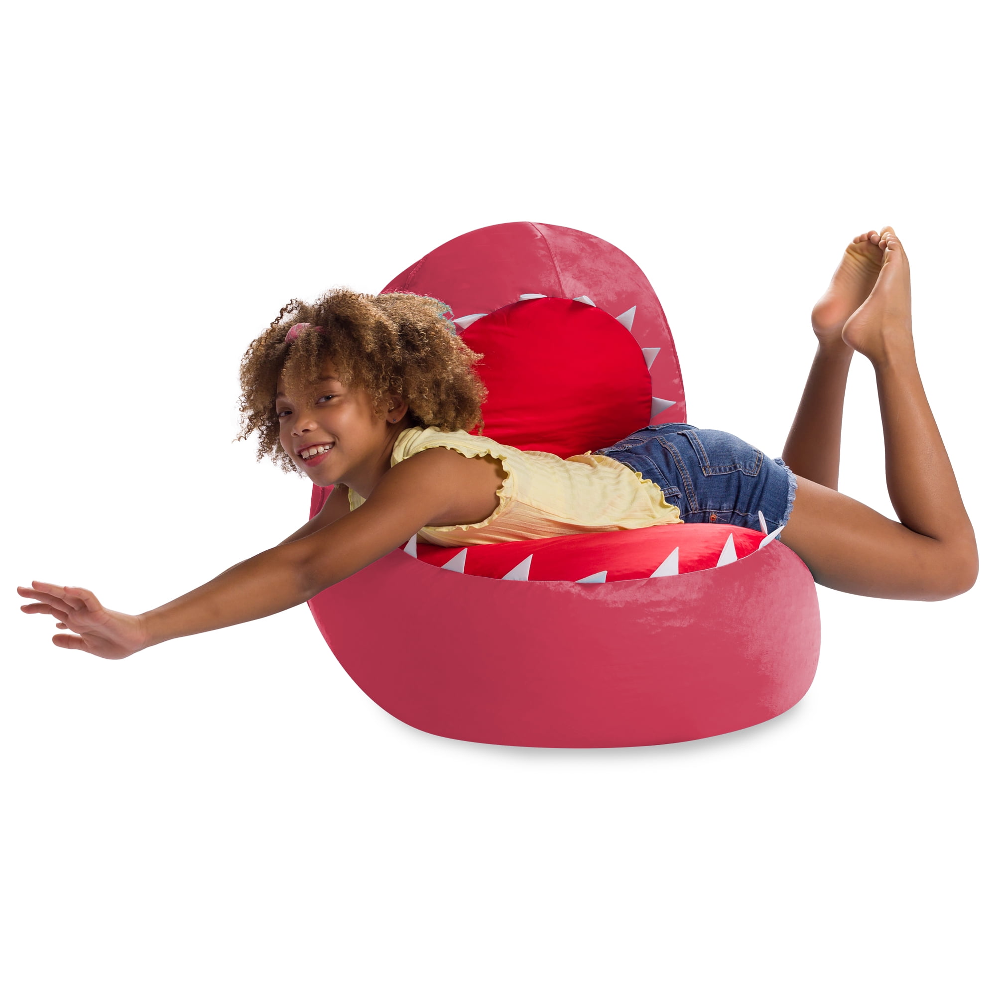 Posh Creations Bean Bag Chair, Soft Shark Lounger for Sitting, Reading,Kids, 2.5 ft, Pink