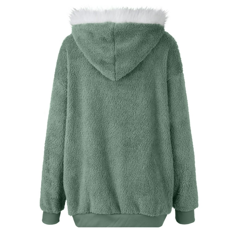 Womens Fleece Jacket Plus Size Hooded Sherpa Jacket Winter Warm Soft Teddy  Bear Coat Zip Up Hooded Sweatshirt S-5XL