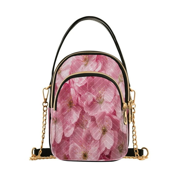 YAZAOO Cross Body Fashion Shoulder Waist Purse Bags Pink Flowers with Glitter Pocket Handbags