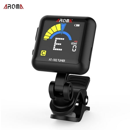 Guitar Electronic Tuner AROMA AT-102 Rechargeable Rotatable Clip-on Electronic Tuner Color Screen with Built-in Battery USB Cable for Chromatic Guitar Bass Ukulele Violin ()