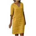 thumbnail image 2 of SMihono Robes Bohémiennes d'Été pour Femmes Grande Taille Mode Femmes Décontracté Aguichant Col Rond Imprimé Robe d'Été Manches 1/2, 2 of 5