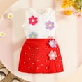 thumbnail image 2 of Xudanell Baby Girl Summer Outfits Colorful Floral Top Flower Applique Short Skirts 2pcs Girls Party Clothes Red 6-9 Months, 2 of 9
