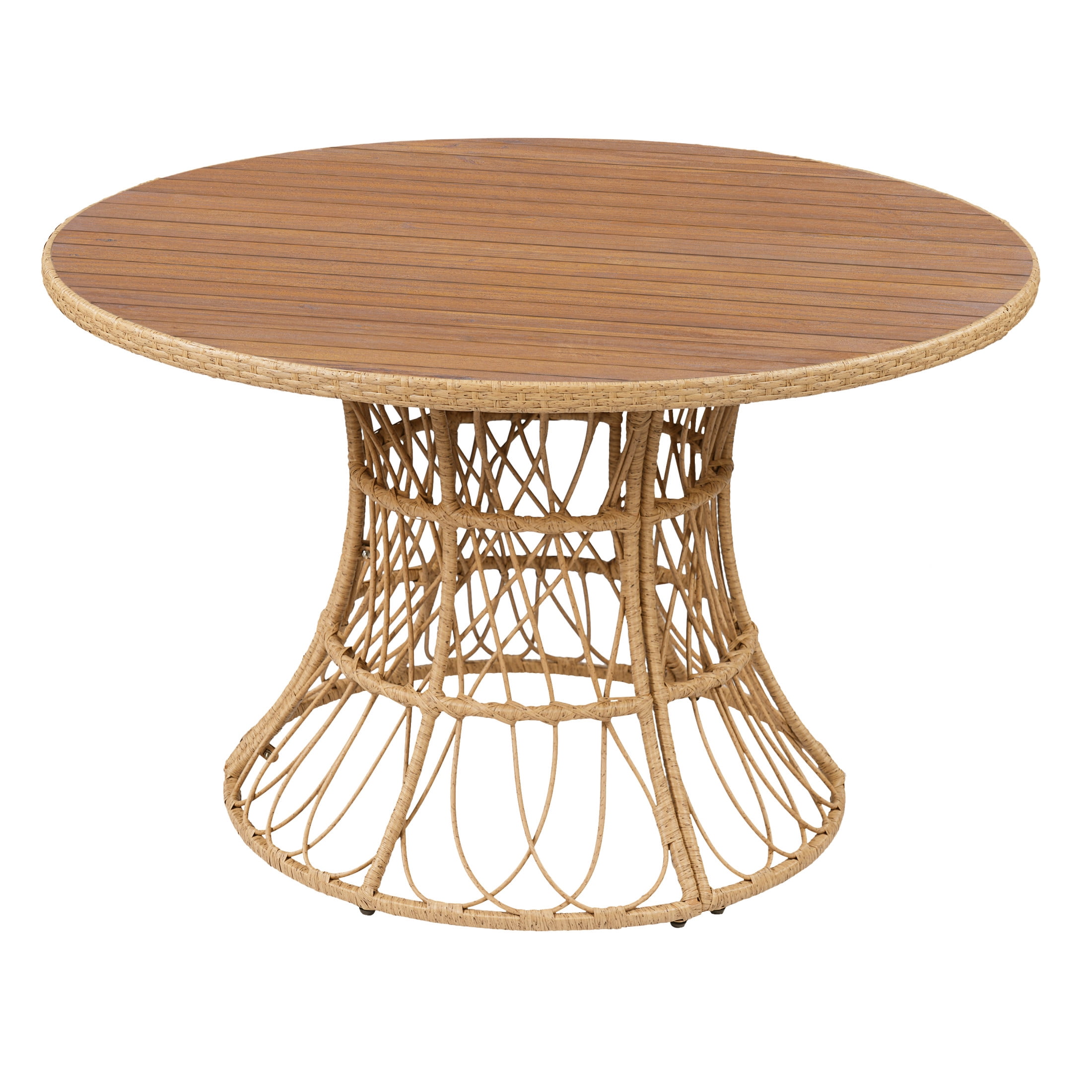 Christopher Knight Home Wicker Outdoor Dining Set for 4, Round Wood Table with Patio Chairs, Teak