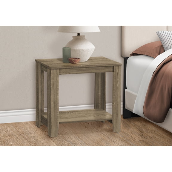 Xukmct Rectangle Side Table with Bottom Shelf, Wood End Table for Living Room, Bedroom, Light Brown