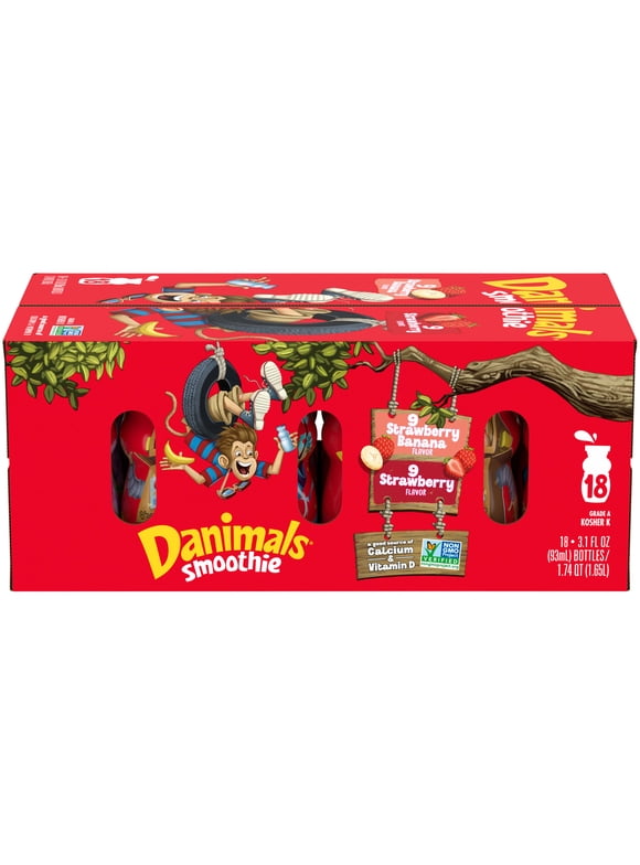 Danimals Strawberry Explosion & Swingin Strawberry Banana Smoothies Variety Pack, 3.1 Oz. Bottles, 18 Count