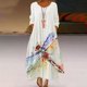 thumbnail image 2 of Vestido Irregular Vestido Floral Impreso Suelto Mujeres Informales Casco Manija Larga Vestidos de Larga Impresa en V de Cuello en V Odeerbi ODB113664, 2 of 7