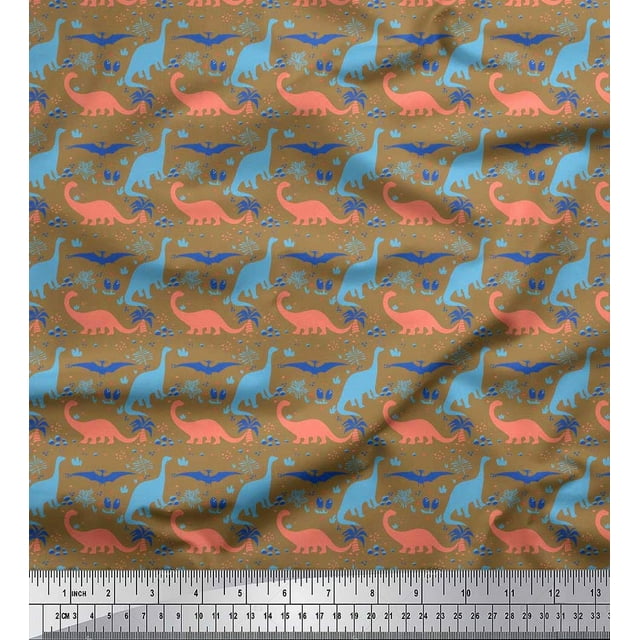 Soimoi Polyester Crepe Fabric Tree & Dinosaur Animal Print Fabric by Yard 52 Inch Wide