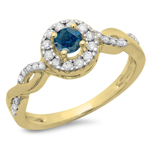 Dazzlingrock Collection 0.55 Carat (ctw) 14K Round Blue & White Diamond Swirl Halo Engagement Ring 1/2 CT, Yellow Gold, Size 7