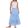 thumbnail image 4 of QATAINLAV Womens High Waisted Tiered Midi Skirts with Pockets Casual Loose Eyelet Hollow Out Boho Skirt Beach Vacation Clothes, Light Blue, S,, 4 of 9