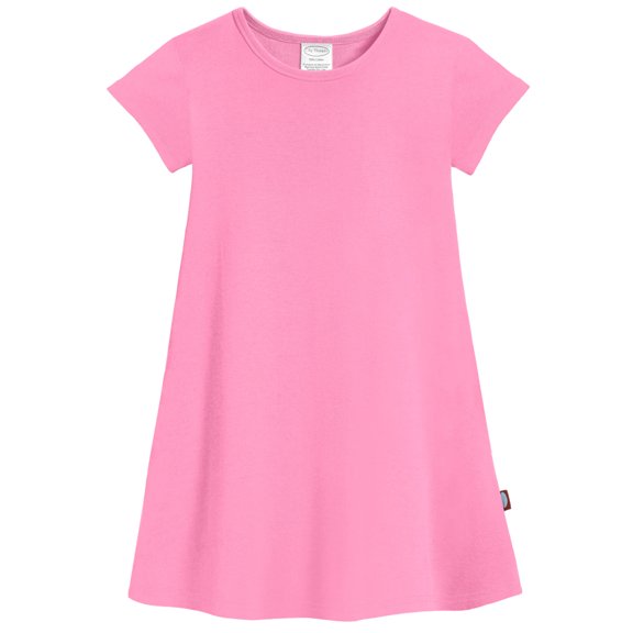 Made in USA Girls Soft Cotton Jersey Cap Sleeve Dress | Medium Pink