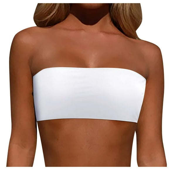Wijhcboe 2025 Women Removable Shoulder Strap Strapless Top for Women Swimwear Tops Strapless Bikini Silk Tube Top Bandeau Swim Top Strapless Too Tube Top Swimsuit Blouse Tube Tops for Women plus Size