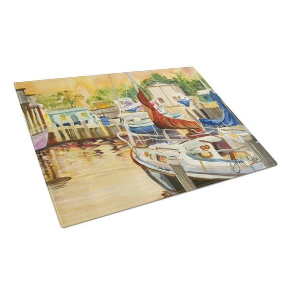 Caroline's Treasures Sunset Bay Sailboat Glass Cutting Board Large