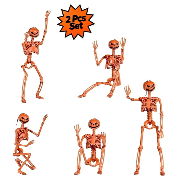 2Pcs 15" Halloween Pumpkin Skeleton for Yard Garden Props Halloween Party Decor